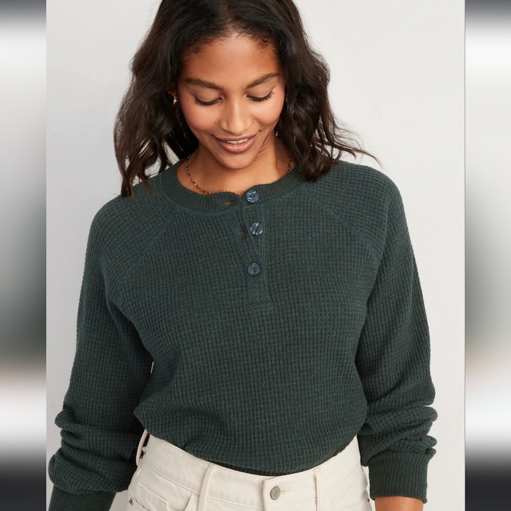 Old Navy Waffle-Knit Henley Top for Women XL